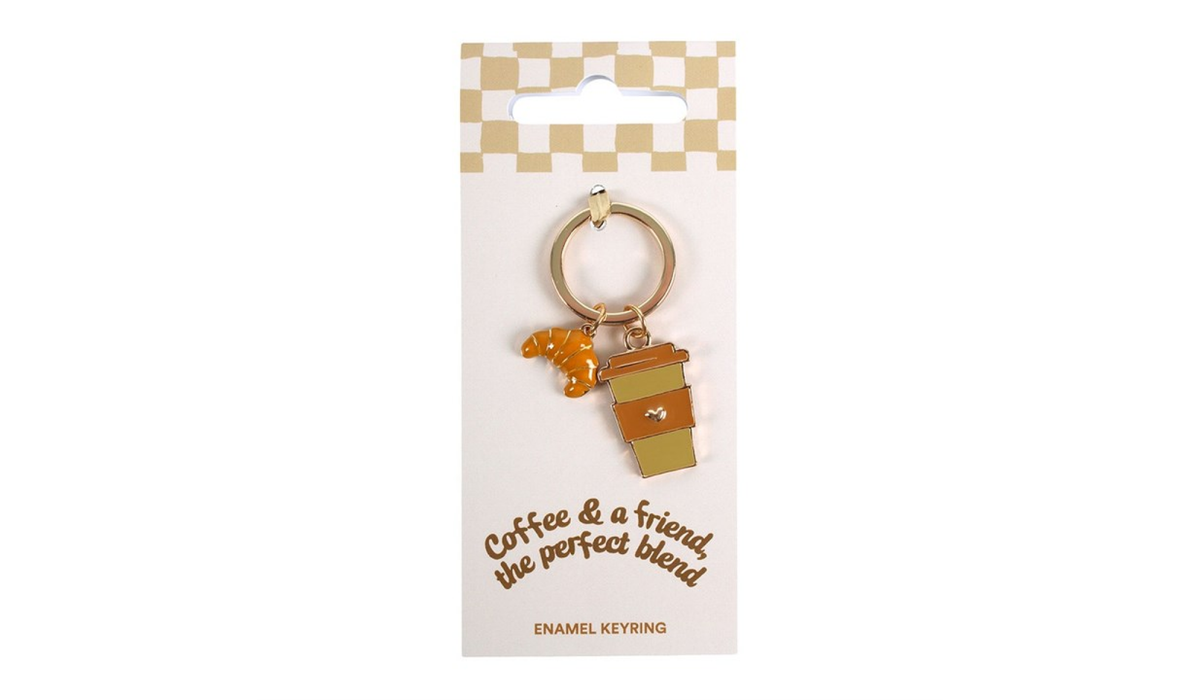 Coffee & Croissant Keyring – Cute Café Enamel Keychain