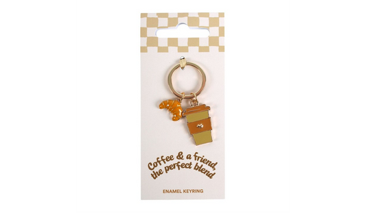 Coffee & Croissant Keyring – Cute Café Enamel Keychain