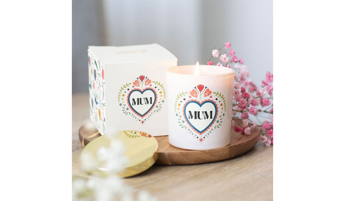 MUM Heart Folk Floral Candle Gift
