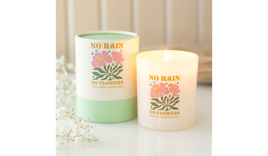 No Rain No Flowers Candle – Citrus & Ginger Scented Motivational Candle