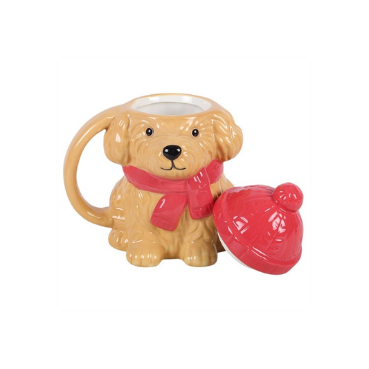 Festive Puppy Christmas Mug | Ceramic Dog Mug with Lid | Christmas Hot Chocolate Mug