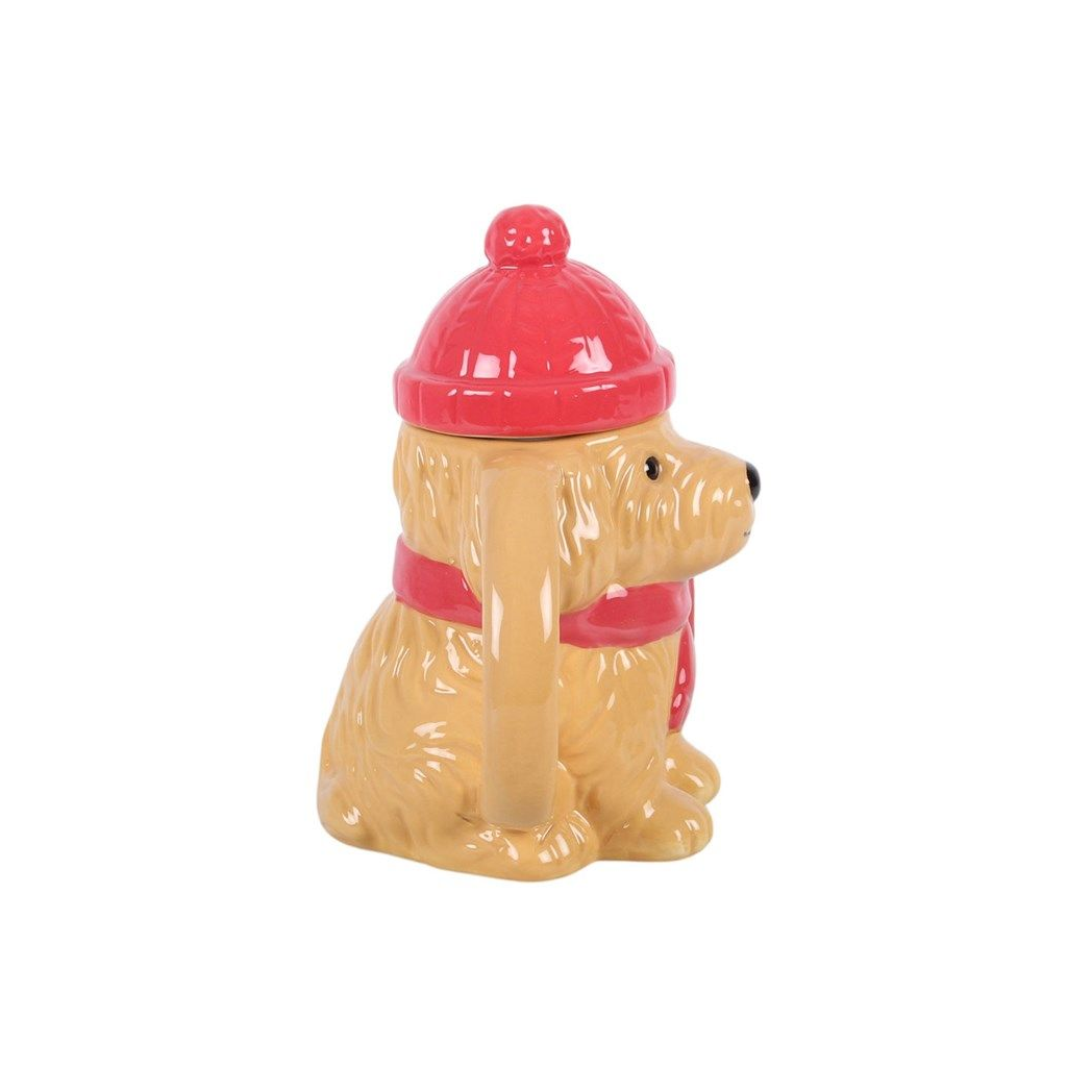 Festive Puppy Christmas Mug | Ceramic Dog Mug with Lid | Christmas Hot Chocolate Mug