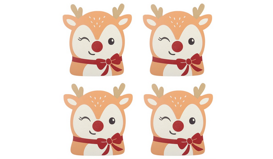 Set of 4 Reindeer Christmas Coasters | Festive Drinks Coasters | Christmas Table Decor