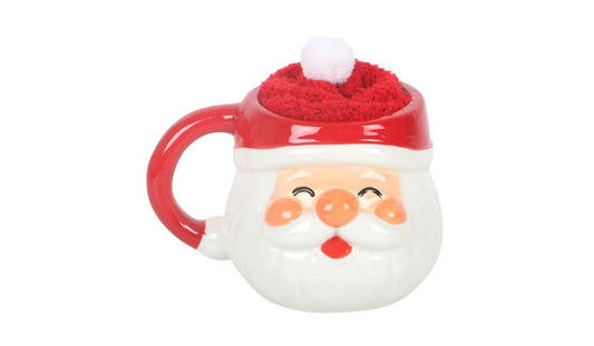 Santa Mug Gift Set | Ceramic Christmas Mug with Fluffy Socks | Festive Hot Chocolate Mug