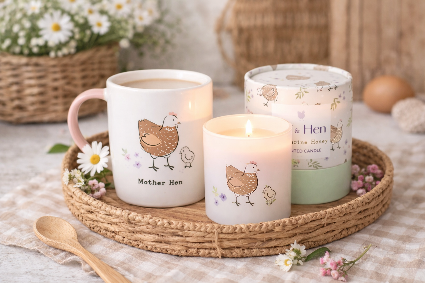 Mother Hen Mug & Fig & Hen Candle Gift Bundle