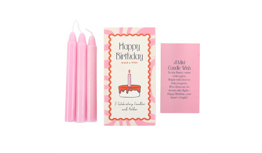 Happy Birthday Mini Candle Set – Wish Candles & Holder Gift Set