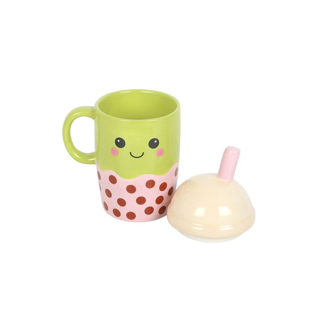 Cute Bubble Tea Mug with Lid – Kawaii Boba Cup with Handle
