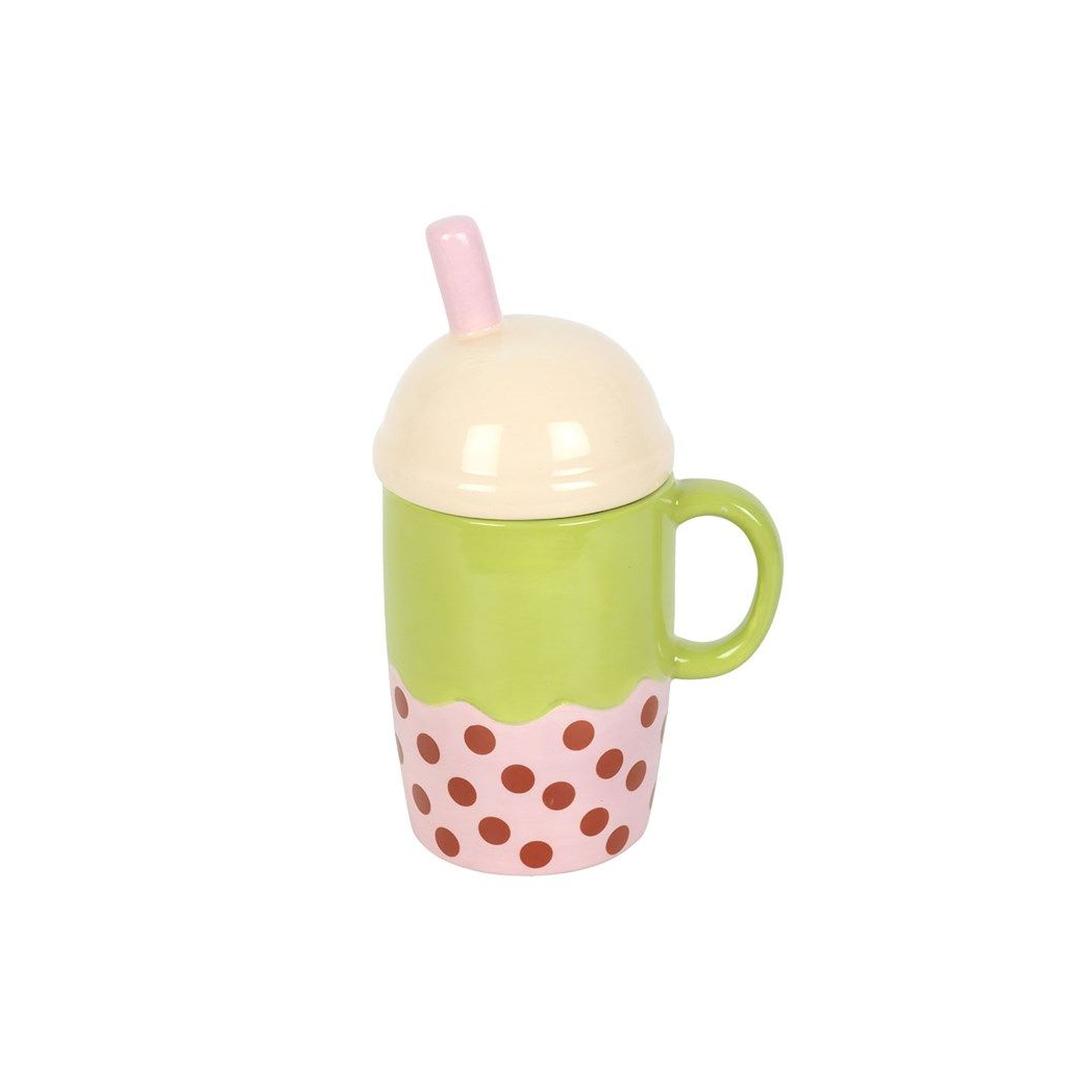 Cute Bubble Tea Mug with Lid – Kawaii Boba Cup with Handle