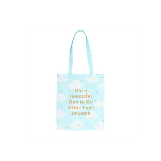 “It’s a Beautiful Day to Go After Your Dreams” Tote Bag – Inspirational Cloud Tote