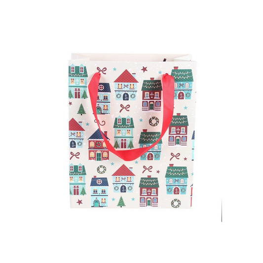 Festive Village Christmas Gift Bag | Large Christmas Present Bag | Reusable Holiday Gift Bag