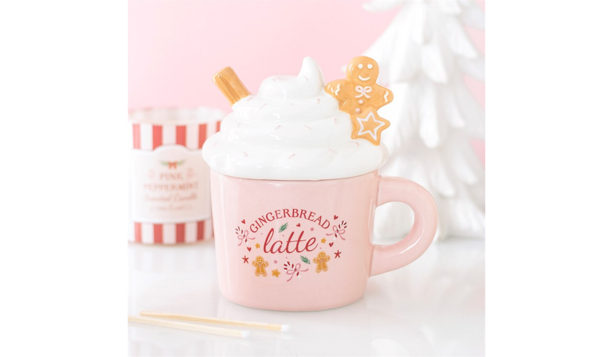 Pink Gingerbread Latte Oil Burner | Christmas Wax Melt Burner | Festive Ceramic Oil Burner