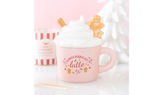Pink Gingerbread Latte Oil Burner | Christmas Wax Melt Burner | Festive Ceramic Oil Burner