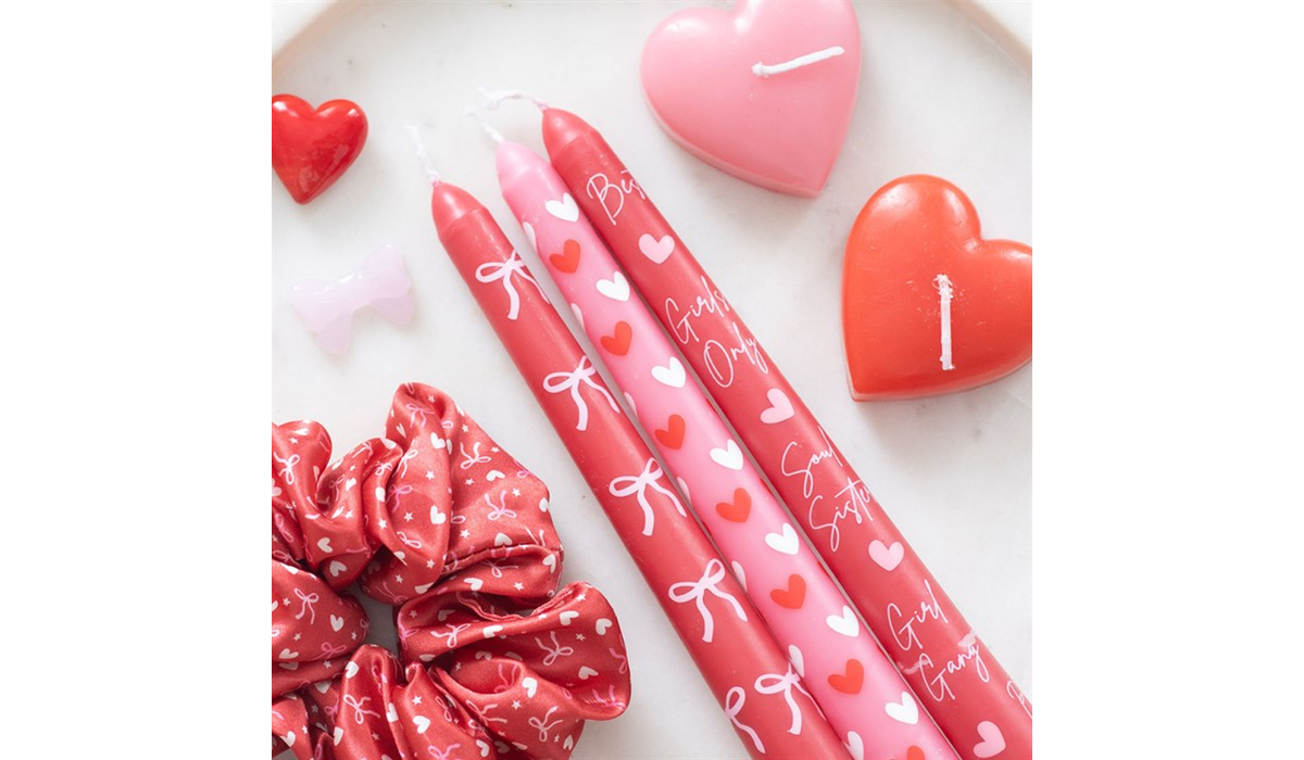 Set of 3 “Girl Gang” Heart Taper Candles | Galentine’s Gift UK