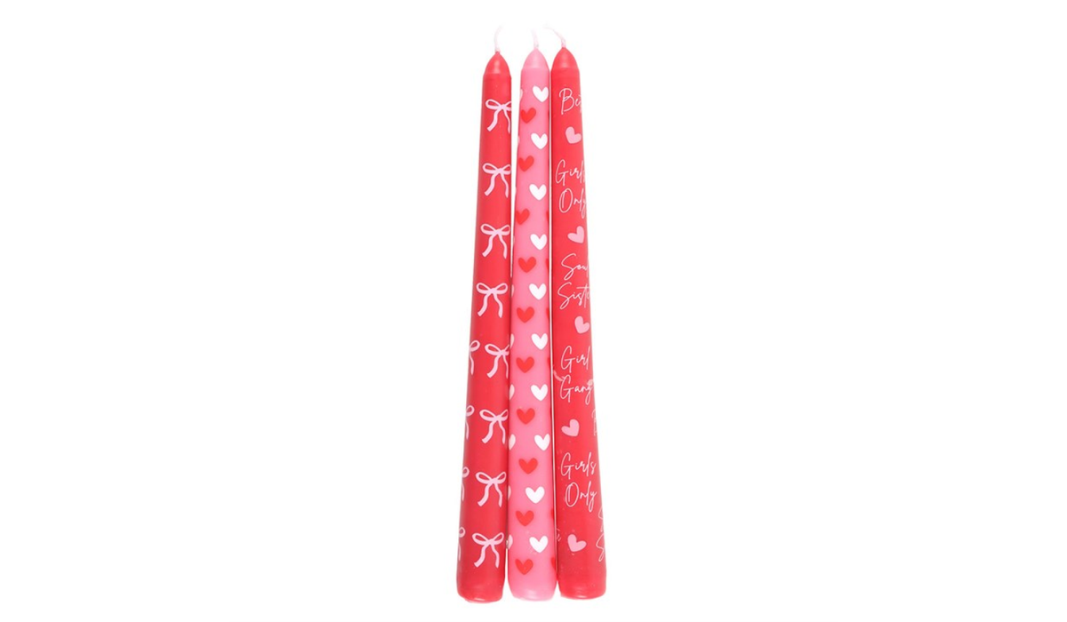Set of 3 “Girl Gang” Heart Taper Candles | Galentine’s Gift UK