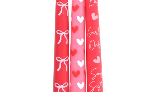 Set of 3 “Girl Gang” Heart Taper Candles | Galentine’s Gift UK