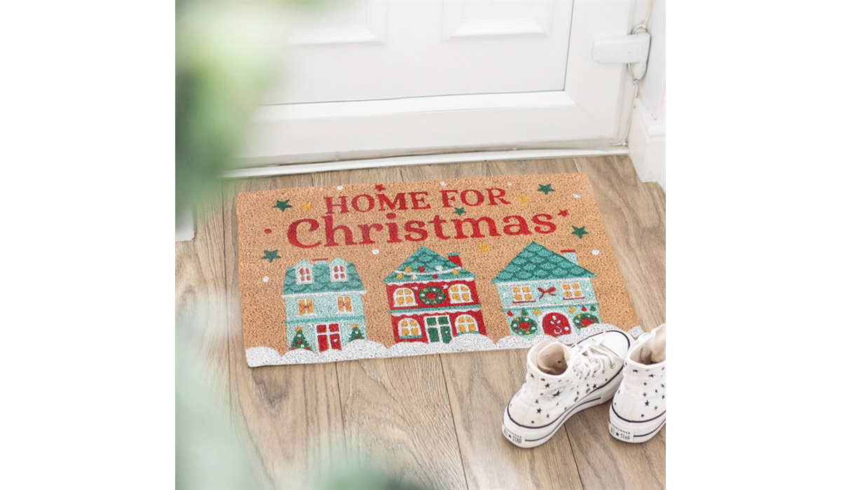 Home for Christmas Coir Door Mat | Festive Holiday Welcome Mat | Christmas Front Door Decor