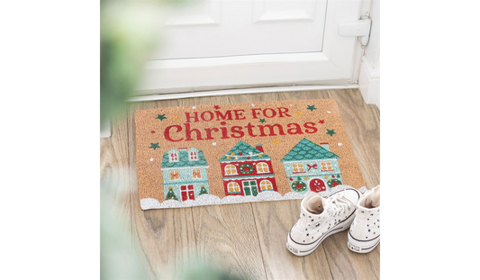 Home for Christmas Coir Door Mat | Festive Holiday Welcome Mat | Christmas Front Door Decor