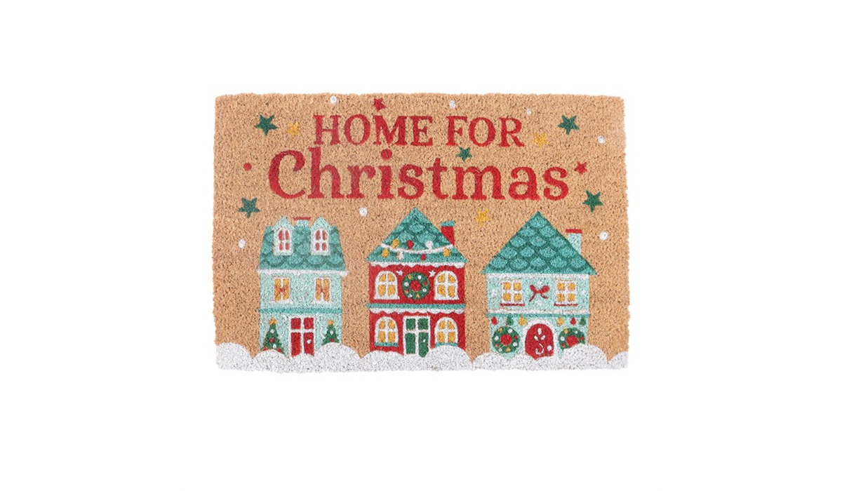 Home for Christmas Coir Door Mat | Festive Holiday Welcome Mat | Christmas Front Door Decor