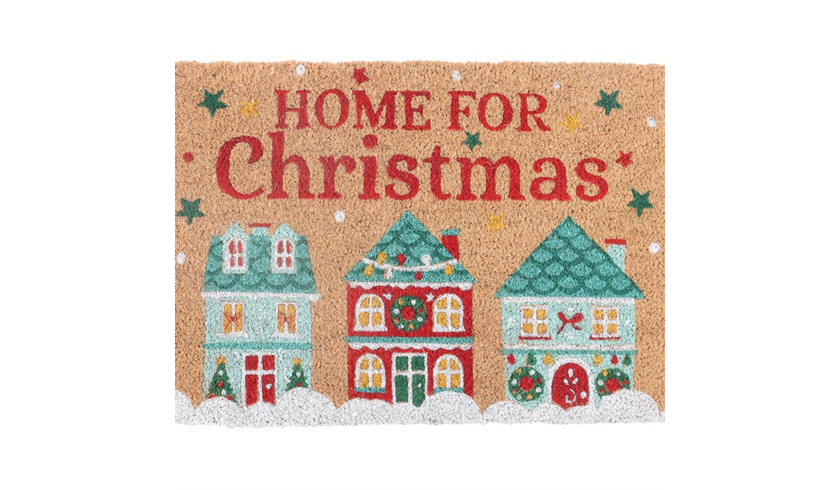 Home for Christmas Coir Door Mat | Festive Holiday Welcome Mat | Christmas Front Door Decor