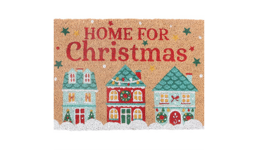 Home for Christmas Coir Door Mat | Festive Holiday Welcome Mat | Christmas Front Door Decor