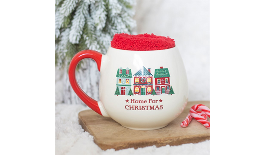 Home for Christmas Mug Gift Set | Ceramic Christmas Mug with Fluffy Socks | Festive Hot Chocolate Mug