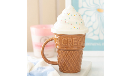 Ice Cream Cone Mug with Lid – Cute Seaside Ceramic Mug