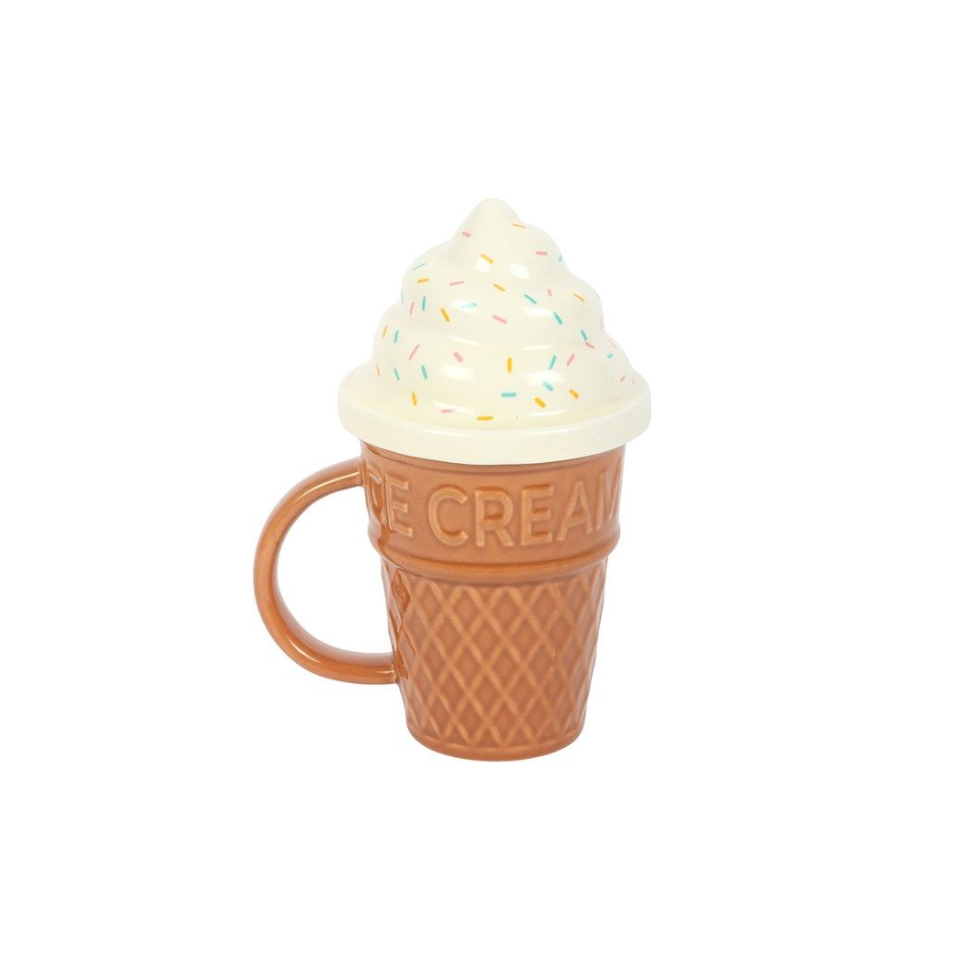 Ice Cream Cone Mug with Lid – Cute Seaside Ceramic Mug