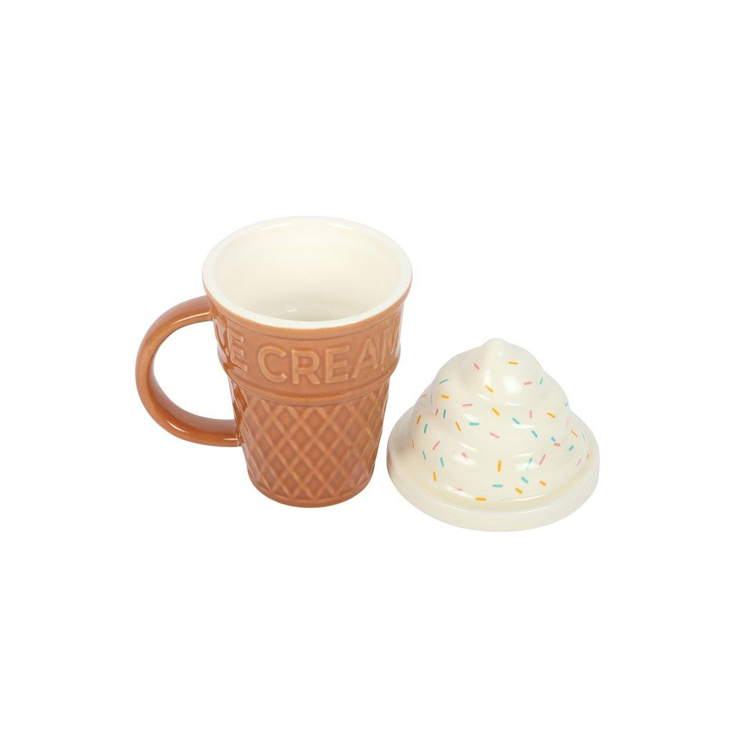 Ice Cream Cone Mug with Lid – Cute Seaside Ceramic Mug
