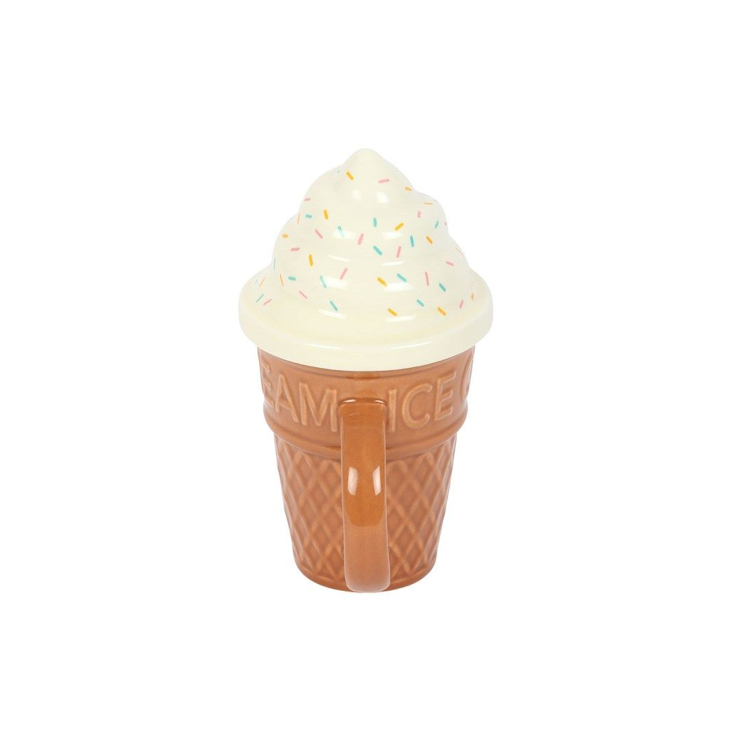 Ice Cream Cone Mug with Lid – Cute Seaside Ceramic Mug