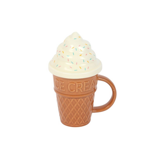 Ice Cream Cone Mug with Lid – Cute Seaside Ceramic Mug