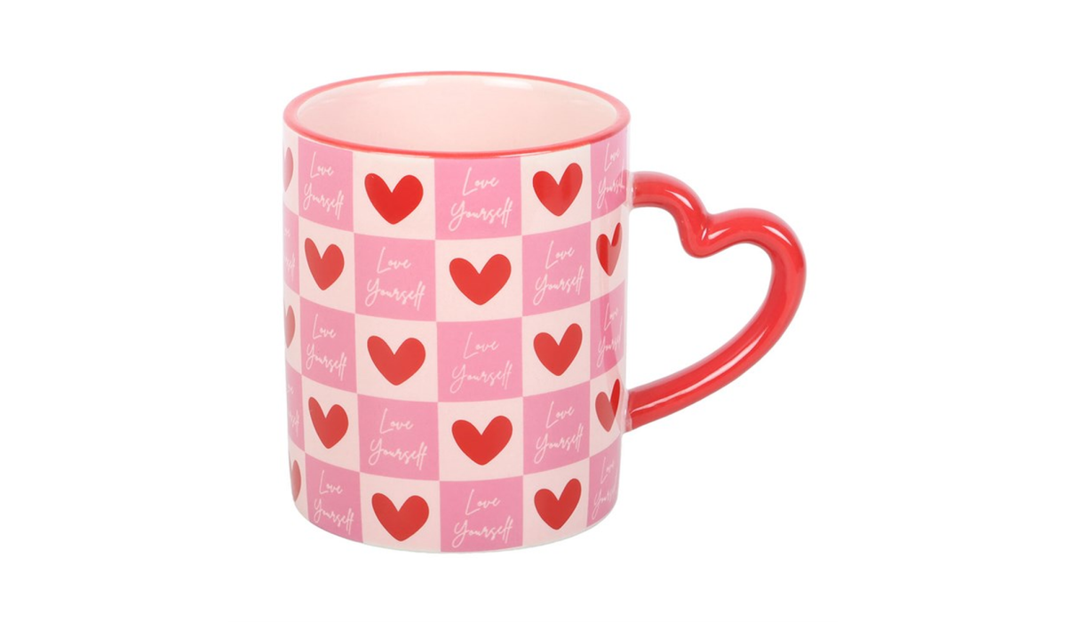 Love Yourself Heart Handle Mug – Pink Self Love Club Gift