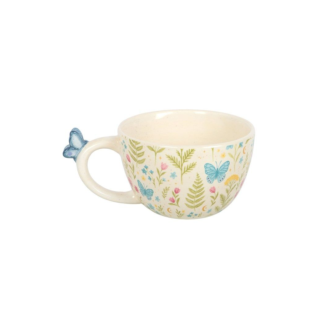Luna Bloom Butterfly Handle Mug – Floral Meadow Cup