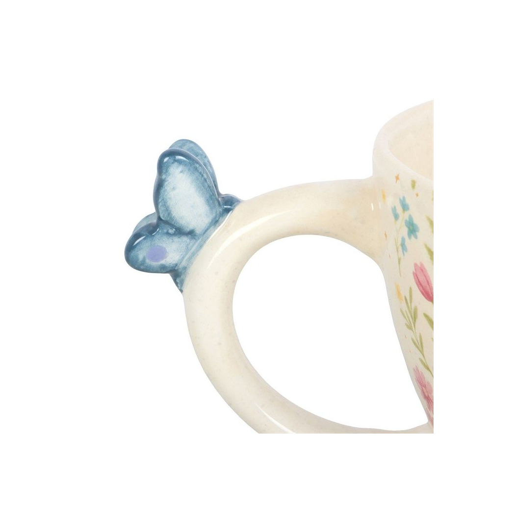 Luna Bloom Butterfly Handle Mug – Floral Meadow Cup