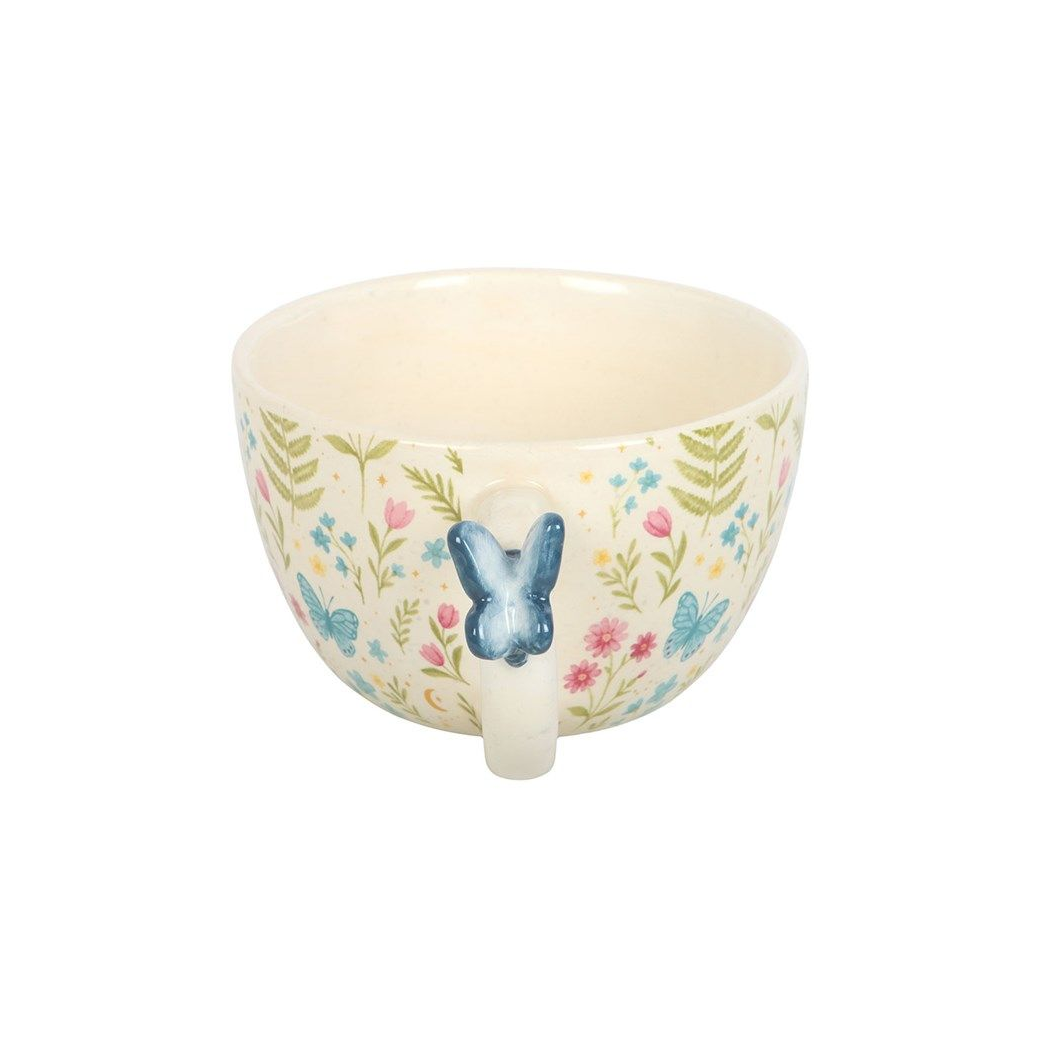 Luna Bloom Butterfly Handle Mug – Floral Meadow Cup