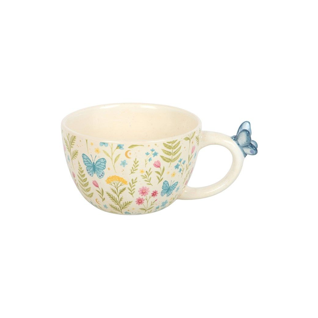 Luna Bloom Butterfly Handle Mug – Floral Meadow Cup