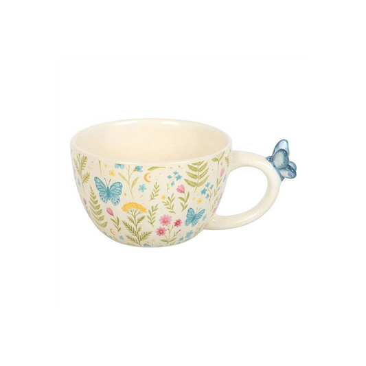 Luna Bloom Butterfly Handle Mug – Floral Meadow Cup