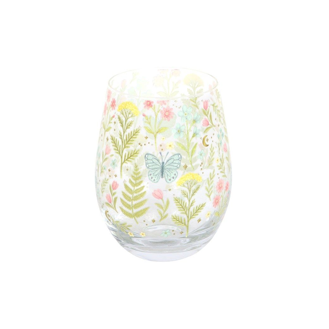 Luna Bloom Floral Stemless Glass – Butterfly Meadow Tumbler