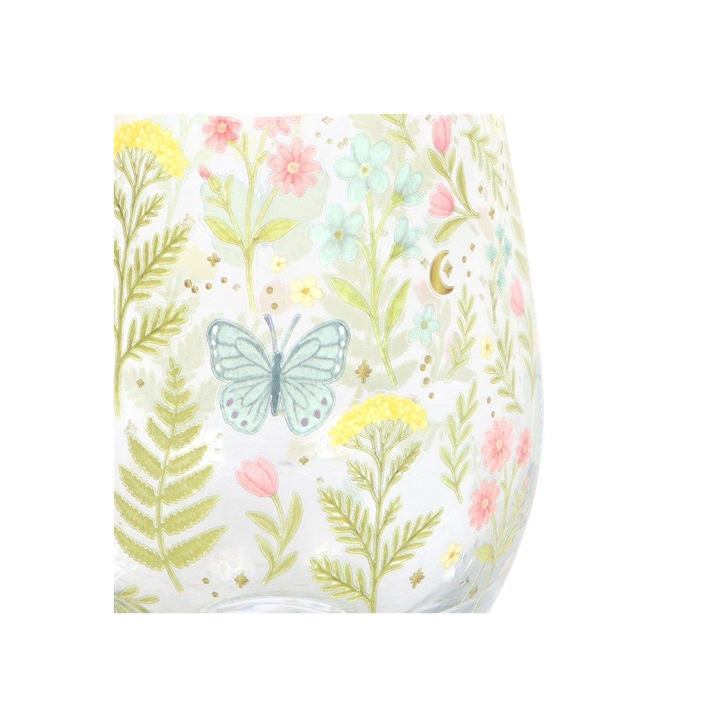 Luna Bloom Floral Stemless Glass – Butterfly Meadow Tumbler