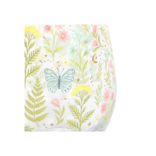 Luna Bloom Floral Stemless Glass – Butterfly Meadow Tumbler