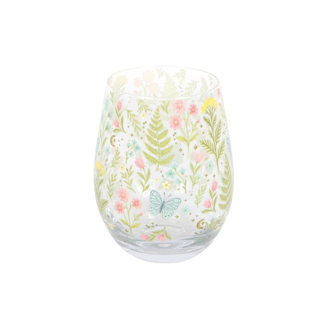Luna Bloom Floral Stemless Glass – Butterfly Meadow Tumbler