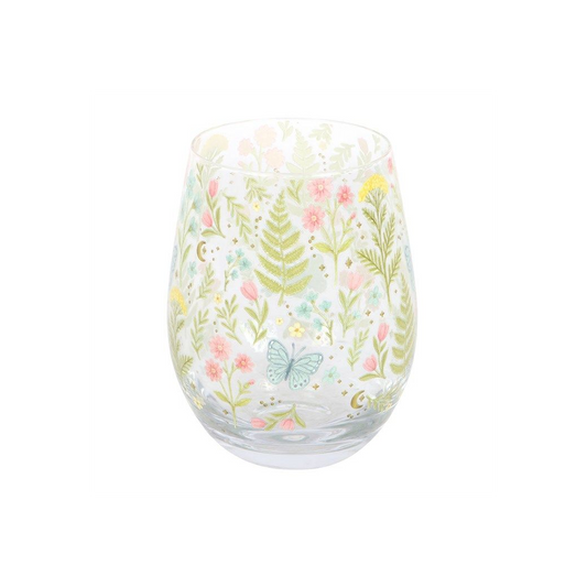 Luna Bloom Floral Stemless Glass – Butterfly Meadow Tumbler
