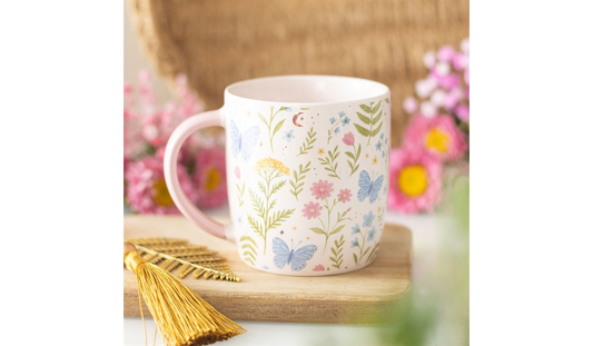 Luna Bloom Garden Morning Set – Floral Mug & Welly Boot Planter