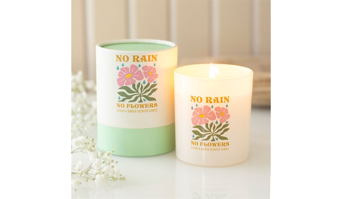 No Rain No Flowers Candle – Citrus & Ginger Scented Motivational Candle