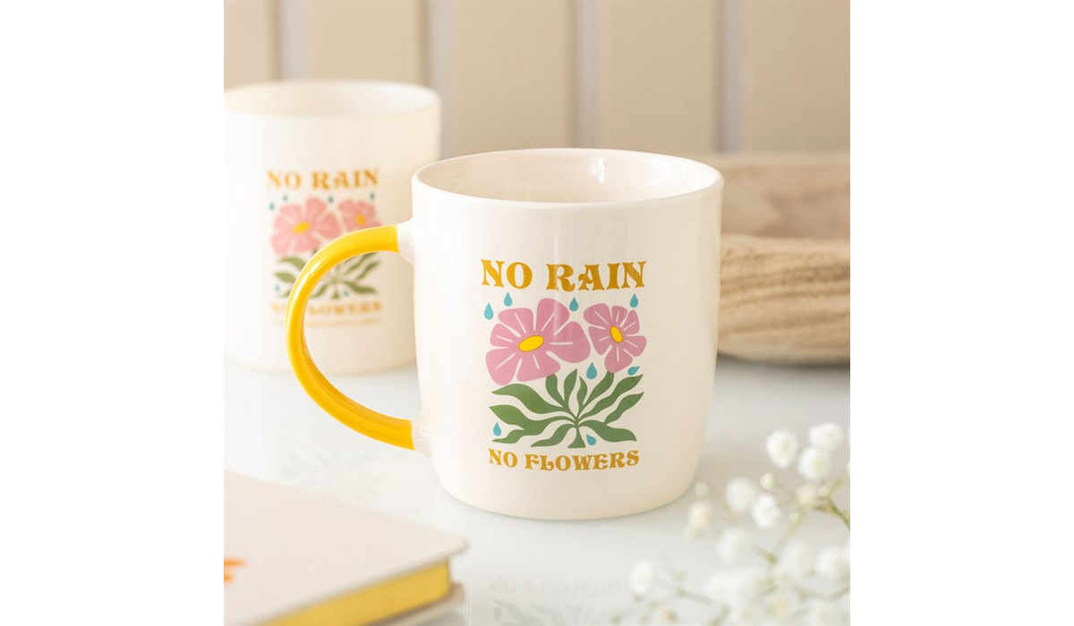 No Rain No Flowers Mug – Motivational Self Care & Positivity Mug