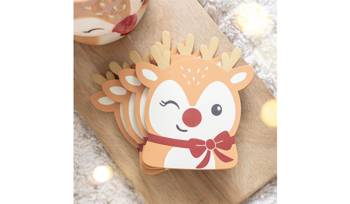 Set of 4 Reindeer Christmas Coasters | Festive Drinks Coasters | Christmas Table Decor