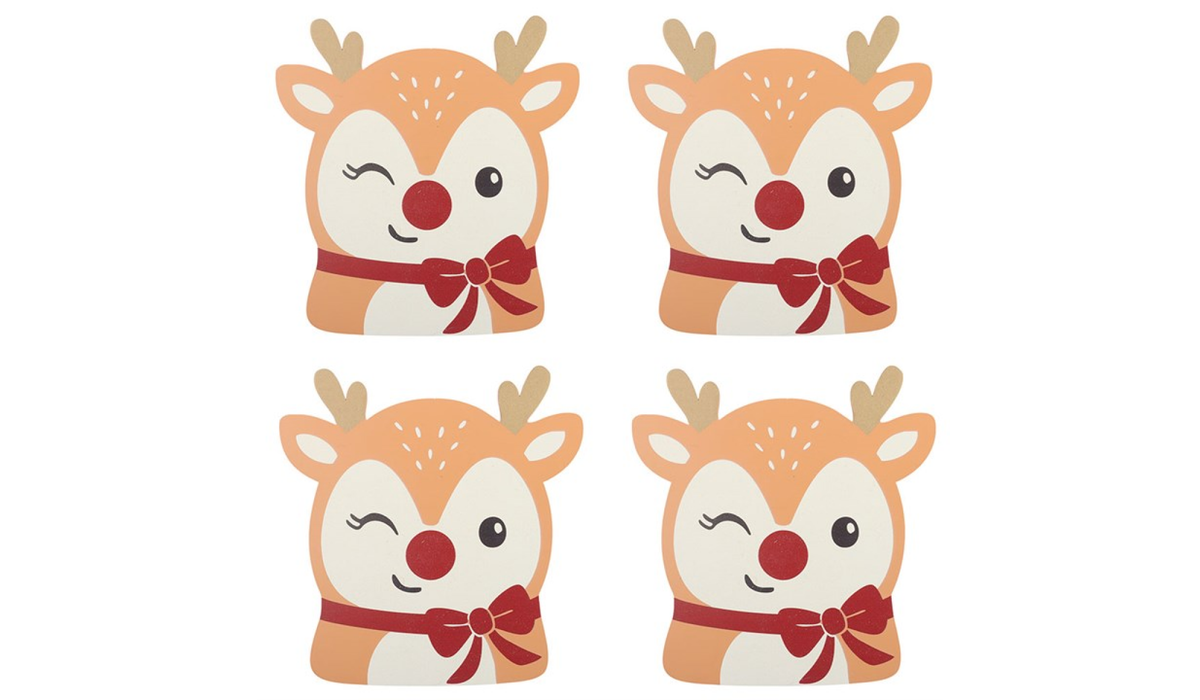 Set of 4 Reindeer Christmas Coasters | Festive Drinks Coasters | Christmas Table Decor