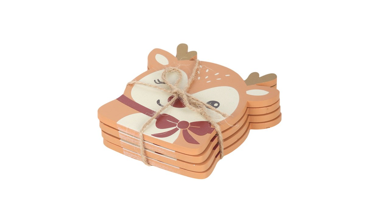 Set of 4 Reindeer Christmas Coasters | Festive Drinks Coasters | Christmas Table Decor
