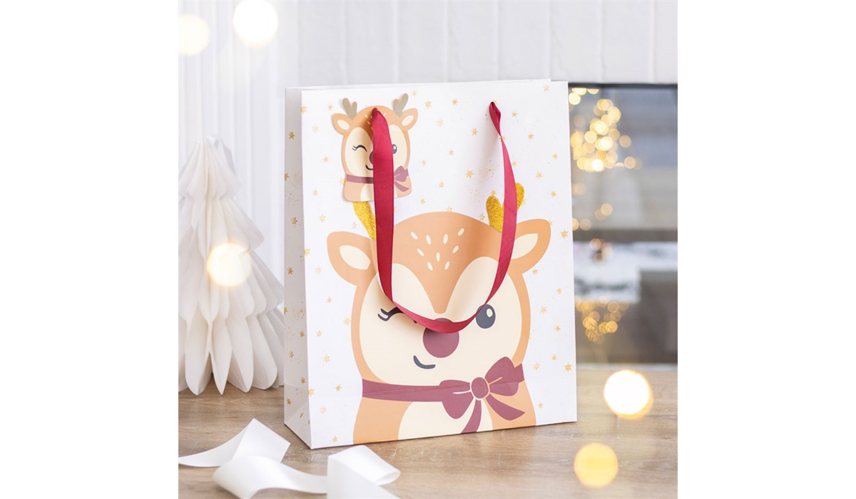 Cute Reindeer Christmas Gift Bag | Extra Large Festive Gift Bag | Reusable Christmas Present Bag