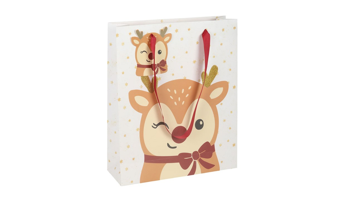Cute Reindeer Christmas Gift Bag | Extra Large Festive Gift Bag | Reusable Christmas Present Bag