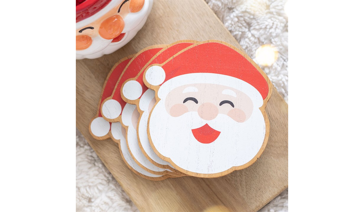 Set of 4 Santa Christmas Coasters | Festive Drinks Coasters | Christmas Table Decor
